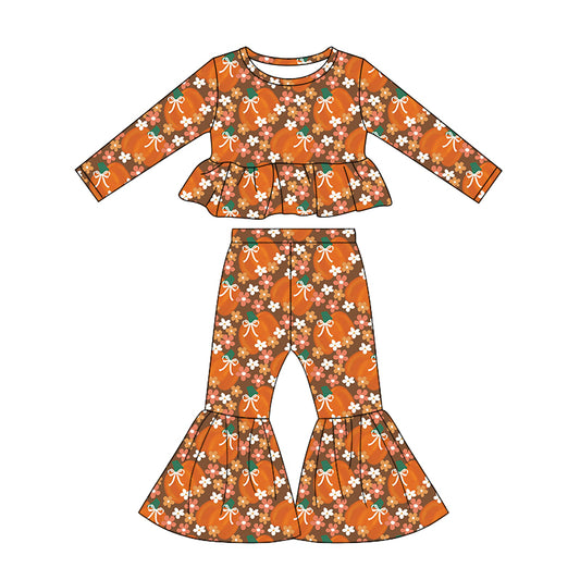 preorder GLP3343 Pumpkin Bows Long Sleeve Pants Girls Set