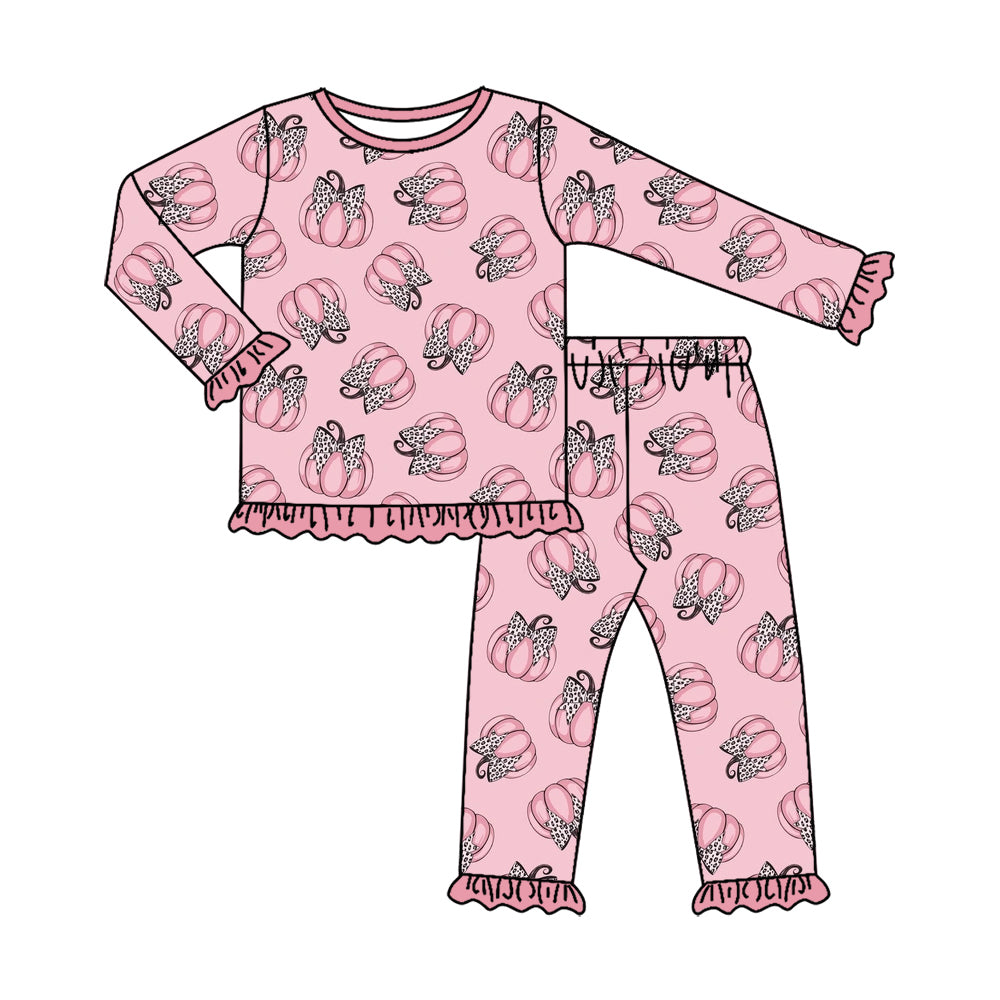 preorder GLP3346 Pumpkin Bows Pink Long Sleeve Pants Girls Set