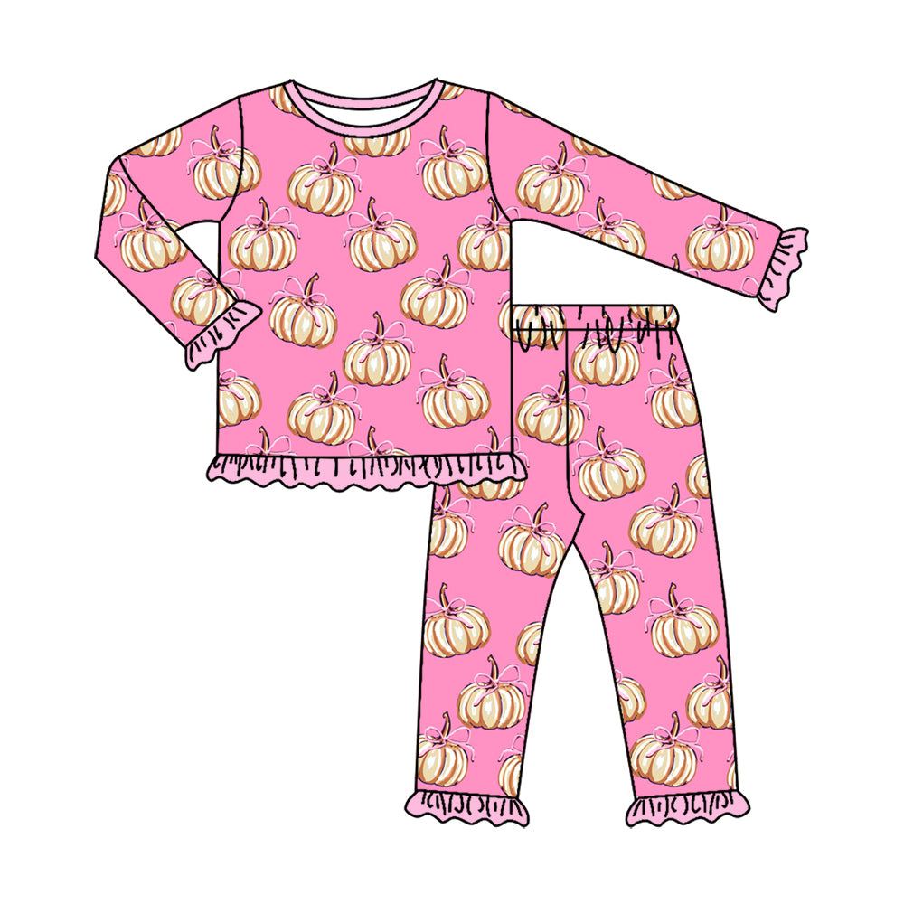 preorder GLP3347 Pumpkin Bows Pink Long Sleeve Pants Girls Set