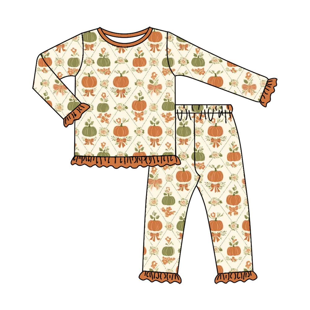 preorder GLP3348 Pumpkin Bows Long Sleeve Pants Girls Set
