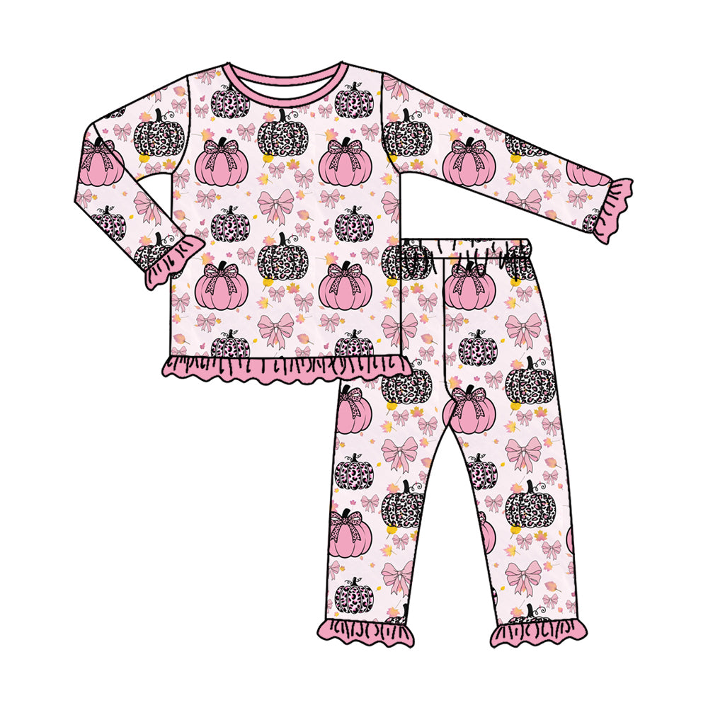 preorder GLP3350 Pumpkin Bows Pink Long Sleeve Pants Girls Set