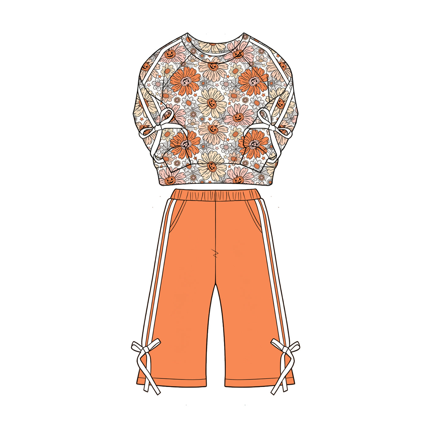 preorder GLP3352 Flowers Orange Bows Long Sleeve Pants Girls Set