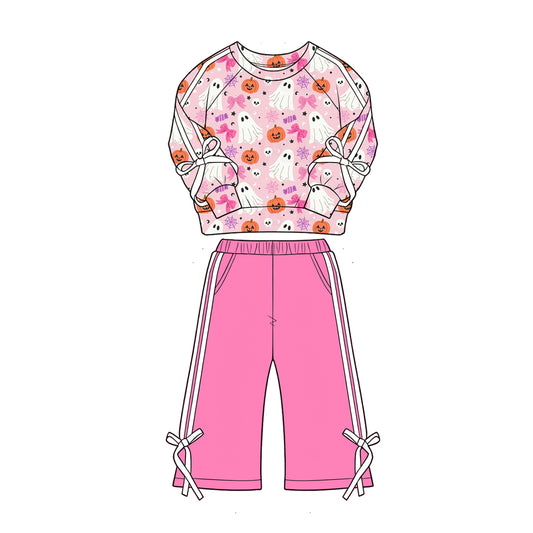 preorder GLP33526 Halloween Spooky Bows Pink Long Sleeve Pants Girls Set
