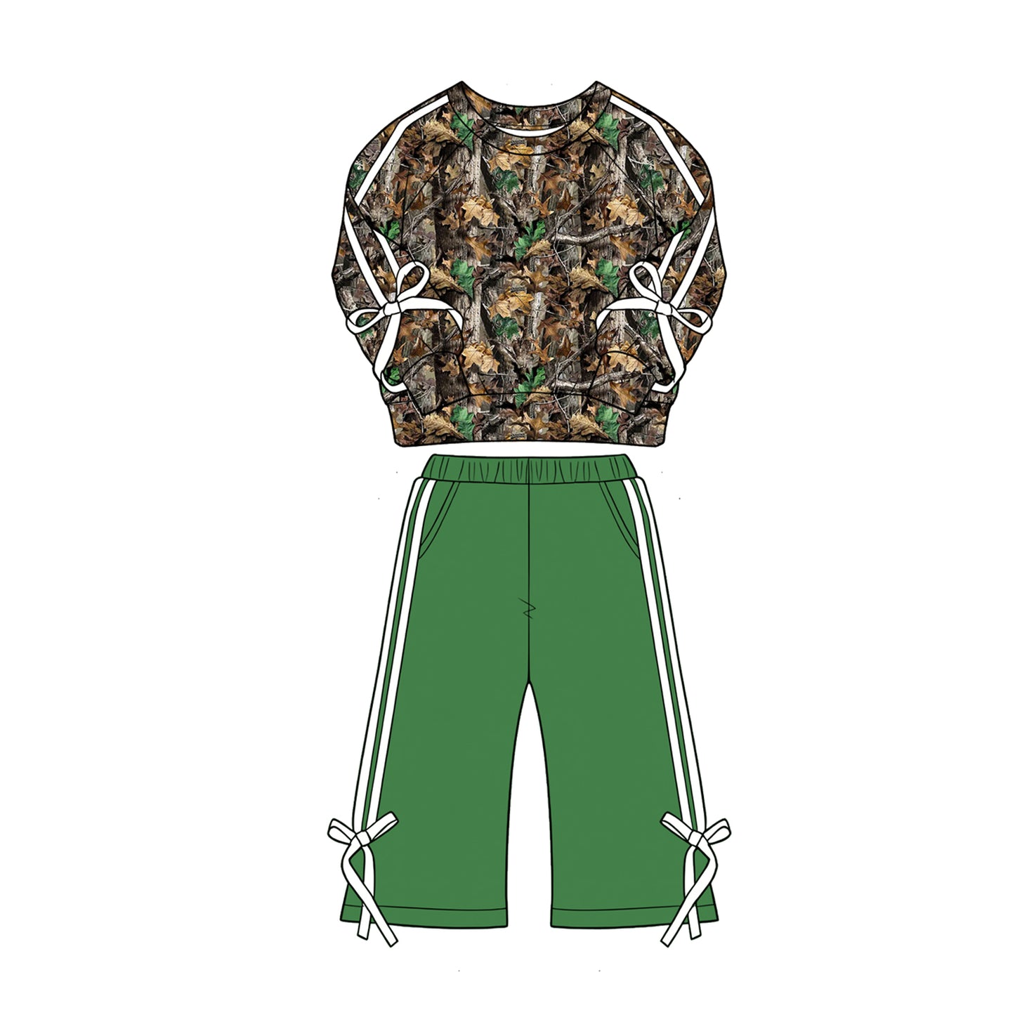 preorder GLP3358 Hunting Style Bows Long Sleeve Green Pants Girls Set