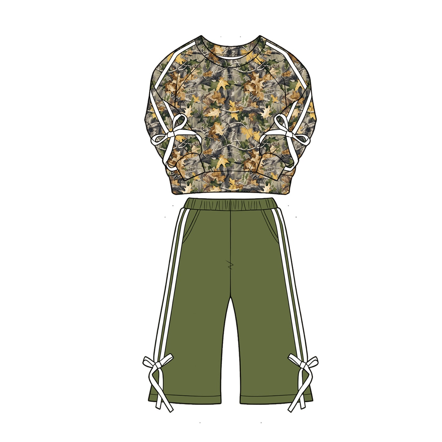 preorder GLP3359 Hunting Style Bows Long Sleeve Green Pants Girls Set