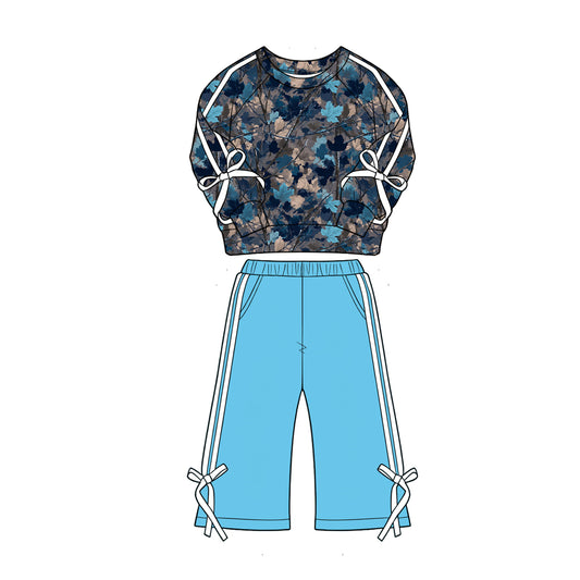 preorder GLP3360 Hunting Style Bows Long Sleeve Blue Pants Girls Set