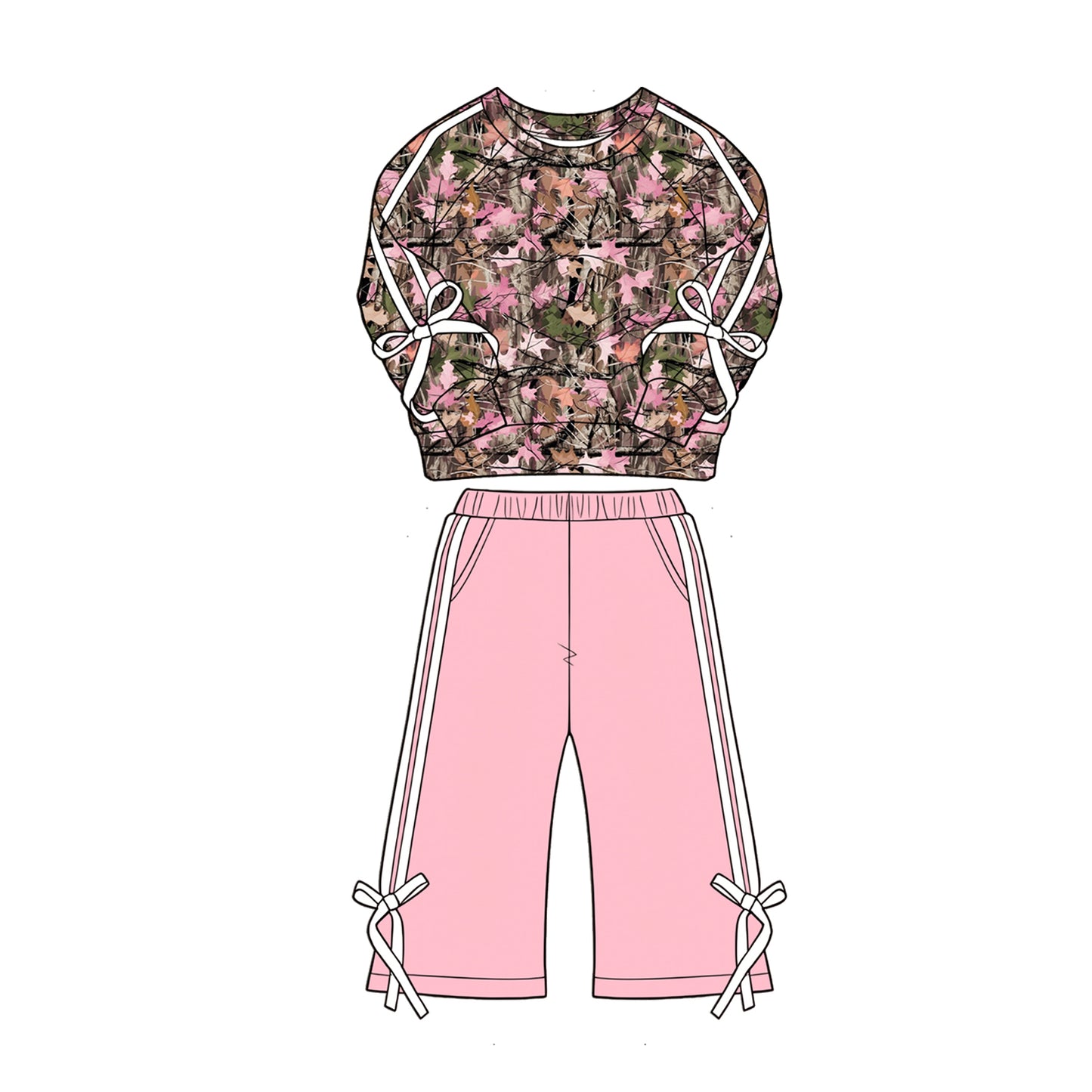 preorder GLP3362 Hunting Style Bows Long Sleeve Pink Pants Girls Set