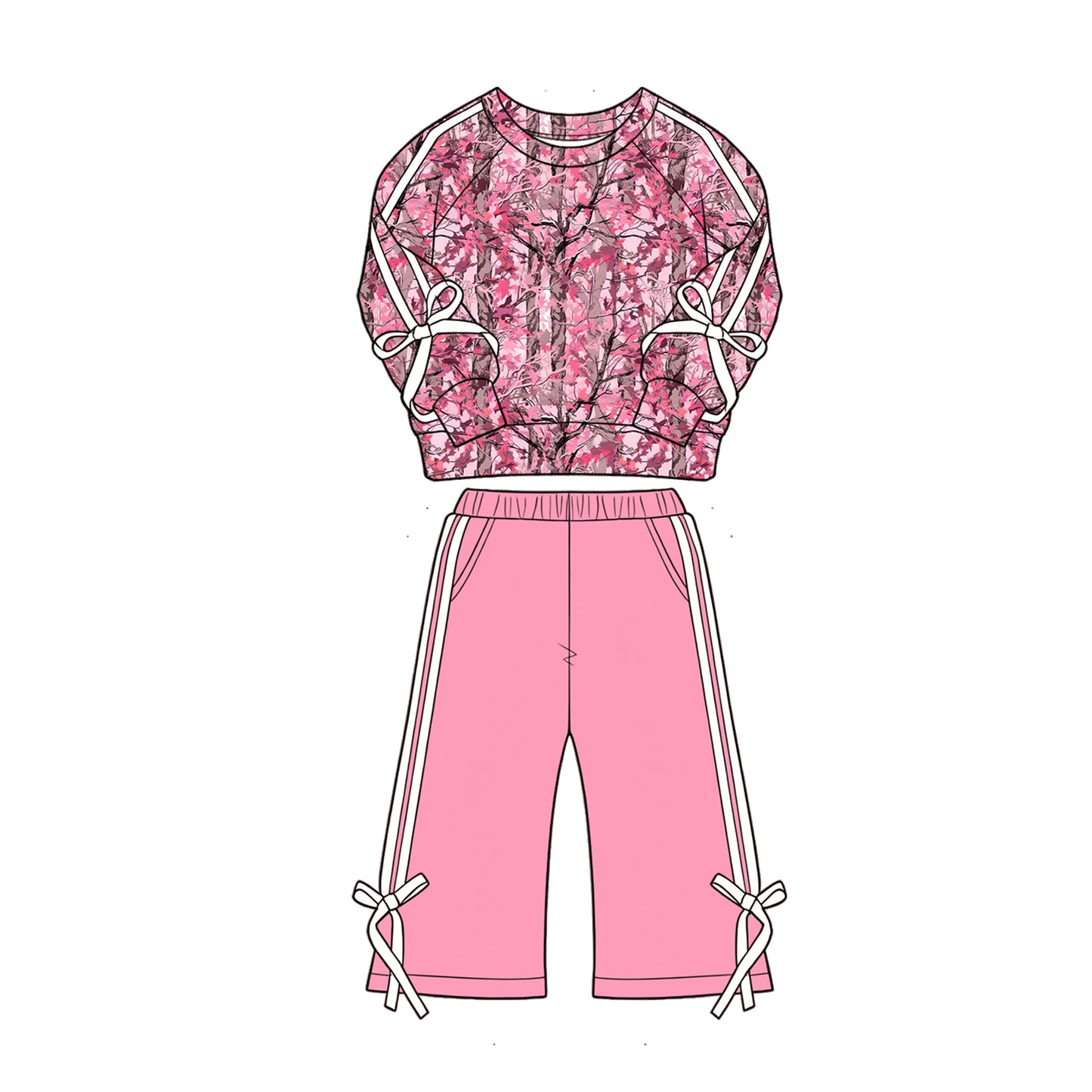 preorder GLP3363 Hunting Style Bows Long Sleeve Hot Pink Pants Girls Set