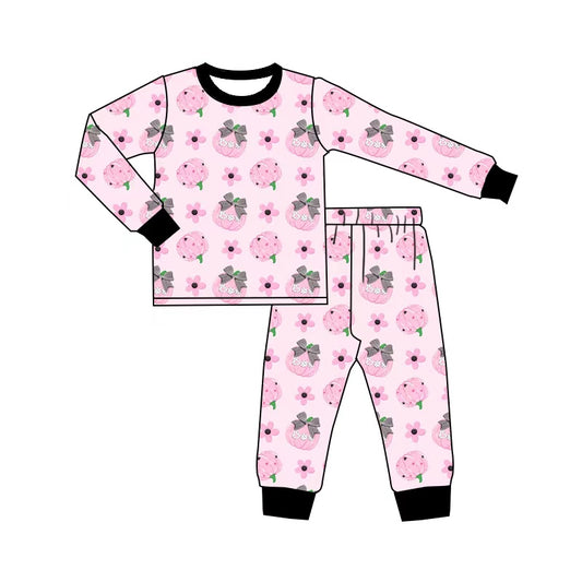 preorder GLP3376 Pumpkin Bows Pink Long Sleeve Pants Girls Pajamas