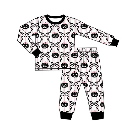 preorder GLP3378 Halloween Pumpkin Bows Black Pink Long Sleeve Pants Girls Pajamas