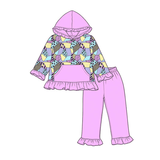 preorder GLP3381 Halloween Purple Pocket Hoodie Long Sleeve Pants Girls Set