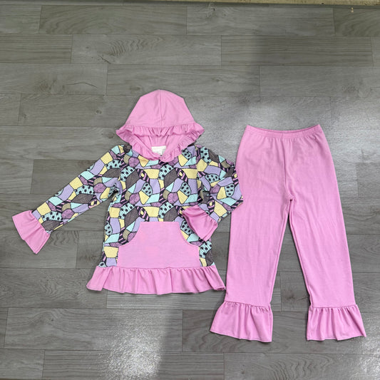 preorder Samples GLP3381 Halloween Purple Pocket Hoodie Long Sleeve Pants Girls Set