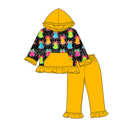 preorder GLP3385 Halloween Spooky Yellow  Pocket Hoodie Long Sleeve Pants Girls Set