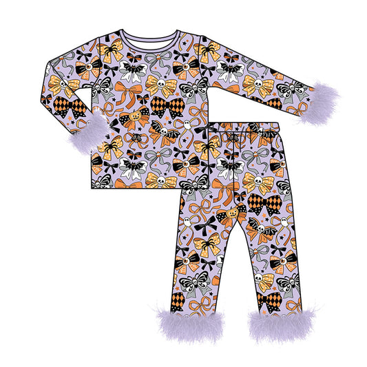 preorder GLP3388 Halloween Bows Purple Fur Long Sleeve Pants Girls Pajamas