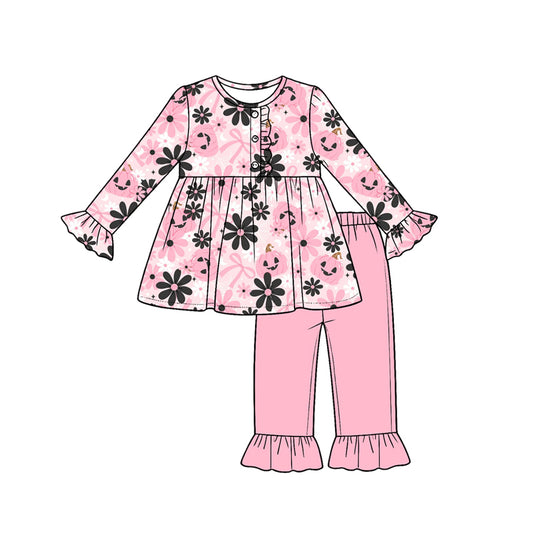 preorder GLP3397 Halloween Pumpkin Long Sleeve Pink Pants Girls Set