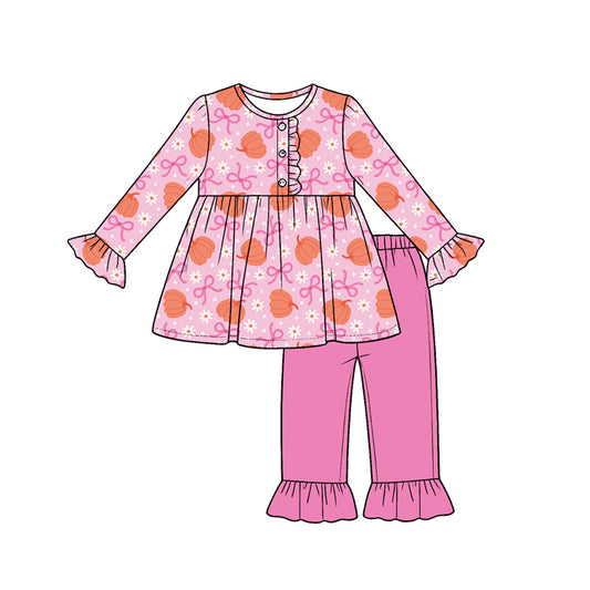 preorder GLP3398 Pumpkin Bows Long Sleeve Pink Pants Girls Set