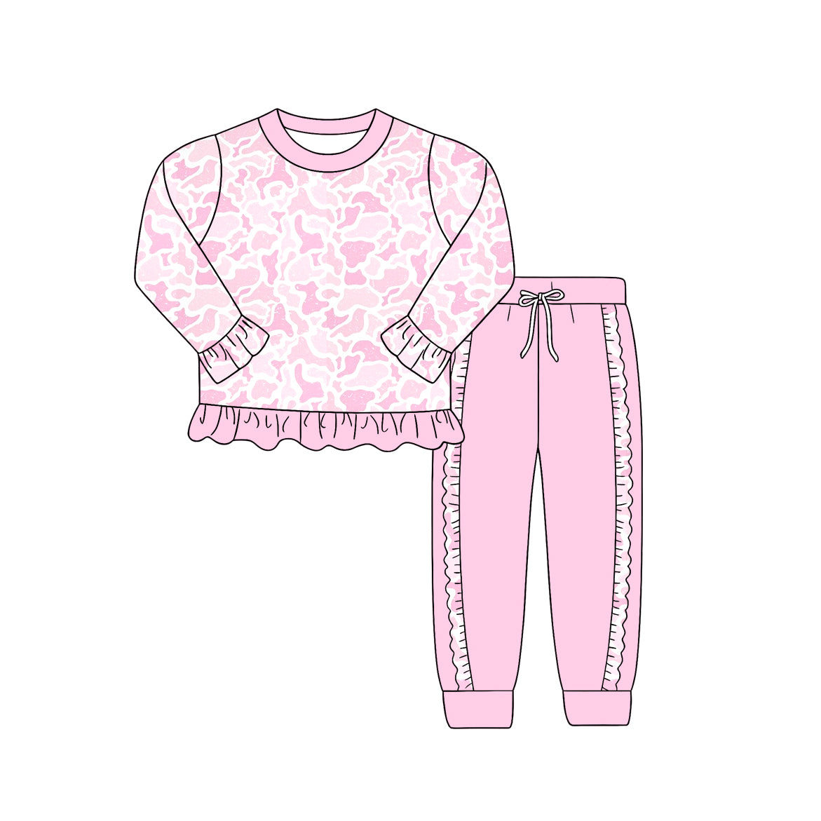 preorder GLP3399 Pink Camo Long Sleeve Pants Girls Set