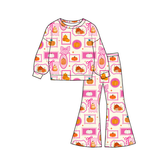 preorder GLP3405 Pumpkin Bows Long Sleeve Pants Girls Set