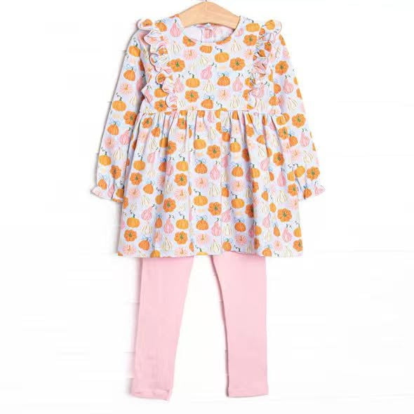 preorder GLP3408 Pumpkin Flowers Long Sleeve Pink Pants Girls Set