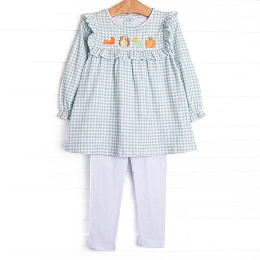 preorder GLP3409 Thanksgiving Turkey Pie Long Sleeve Blue Pants Girls Set