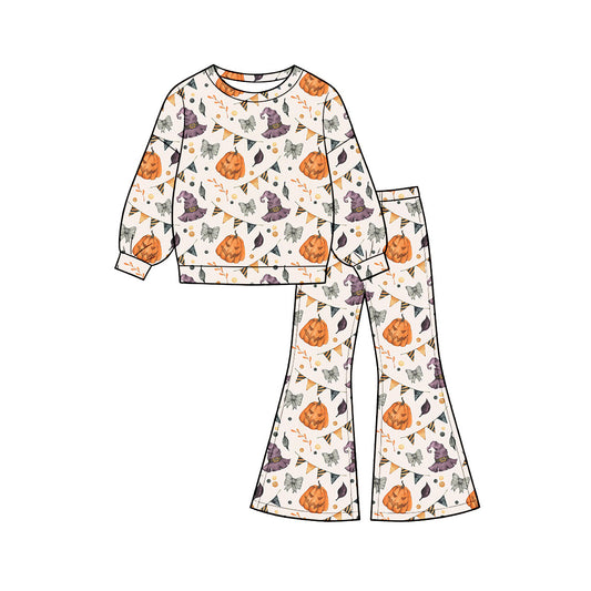 preorder GLP3421 Halloween Pumpkin Bows Long Sleeve Pants Girls Set