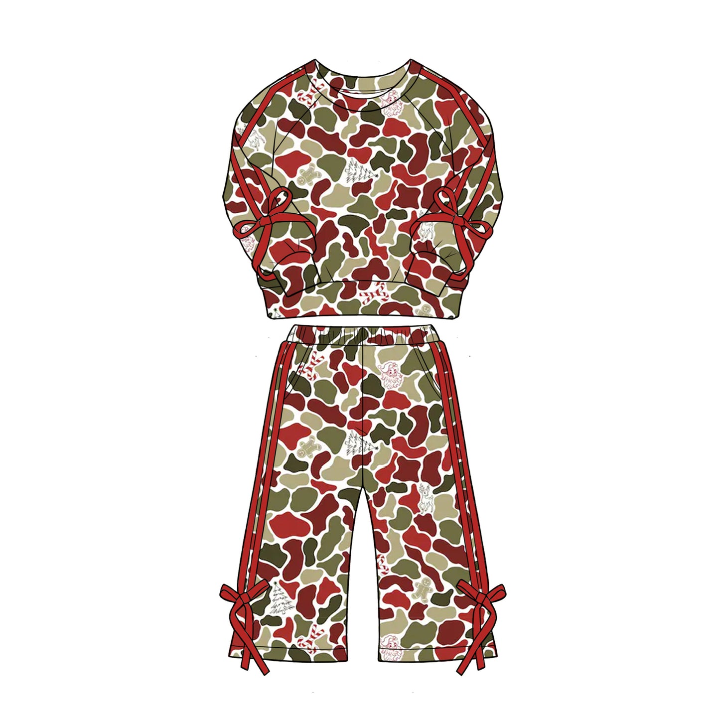 preorder GLP3429 Hunting Camo Red Bows Long Sleeve Pants Girls Set