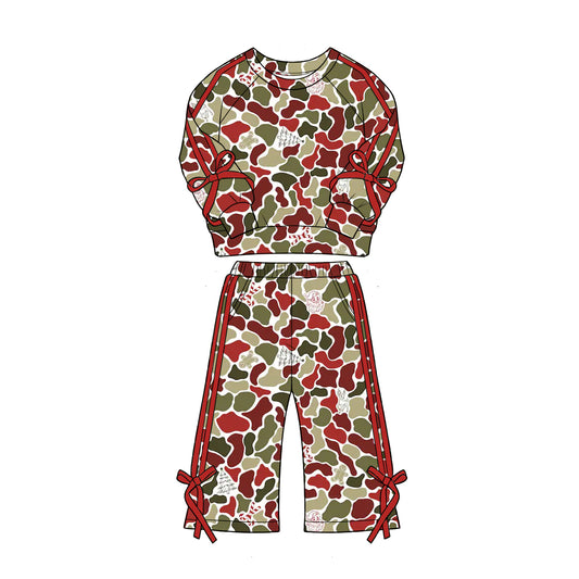 preorder GLP3429 Hunting Camo Red Bows Long Sleeve Pants Girls Set