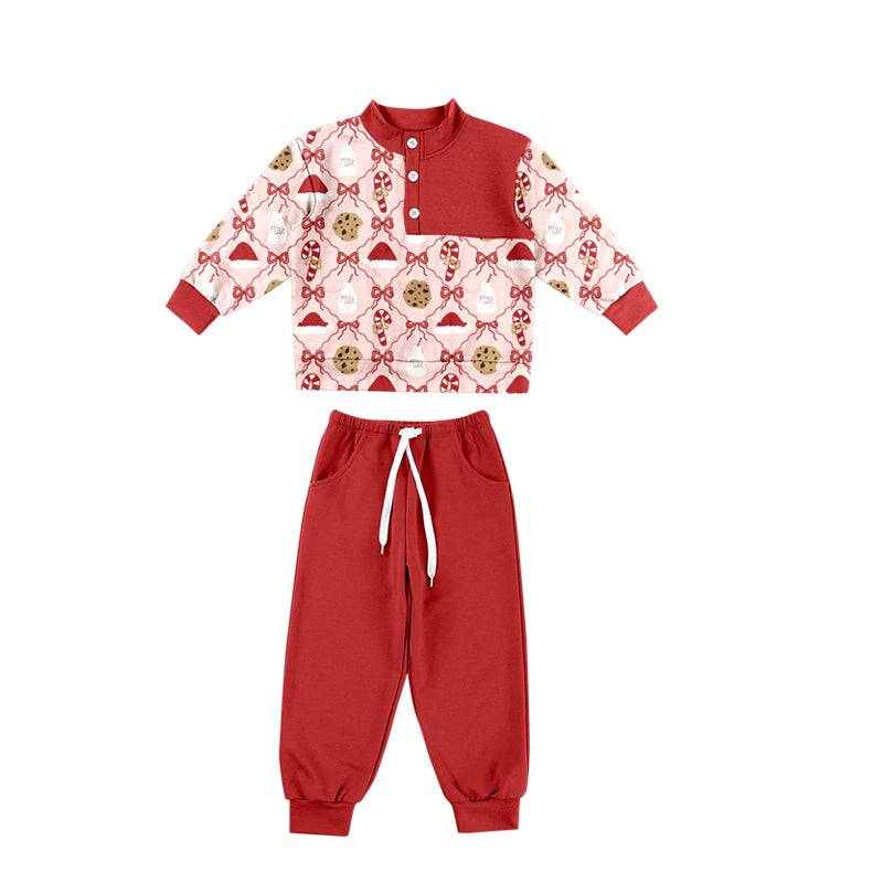 preorder GLP3432 Christmas Cane Candy Red Bows Long Sleeve Pants Girls Set