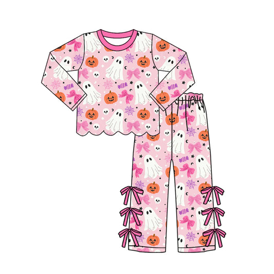 preorder GLP3439 Halloween Spooky Pumpkin Pink Long Sleeve Pants Girls Set