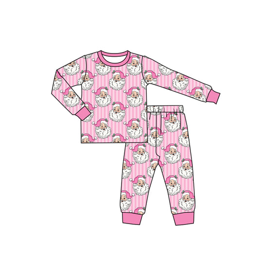 preorder GLP3440 Christmas Santa Pink Striped Long Sleeve Pants Girls Pajamas