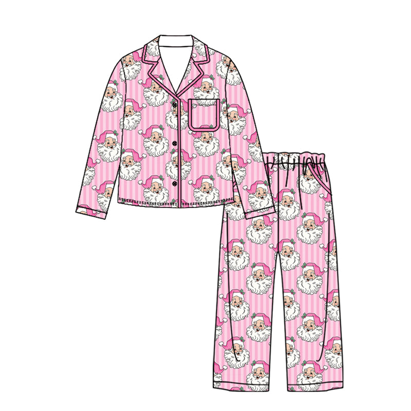 preorder GLP3443 Christmas Santa Pink Striped Long Sleeve Pants Adult Women Pajamas