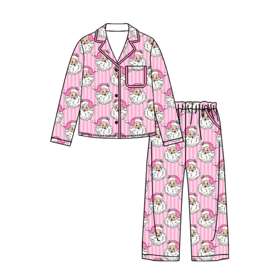 preorder GLP3443 Christmas Santa Pink Striped Long Sleeve Pants Adult Women Pajamas