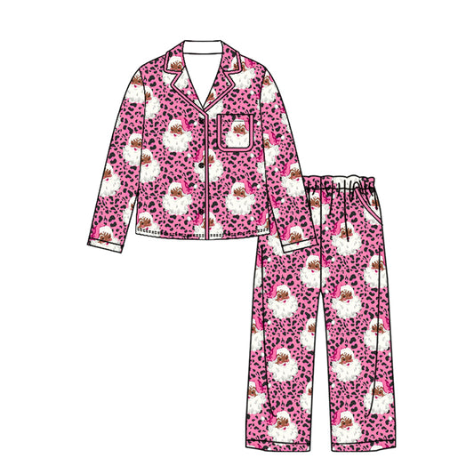 preorder GLP3445 Christmas Santa Pink Leopard Long Sleeve Pants Adult Women Pajamas（副本）