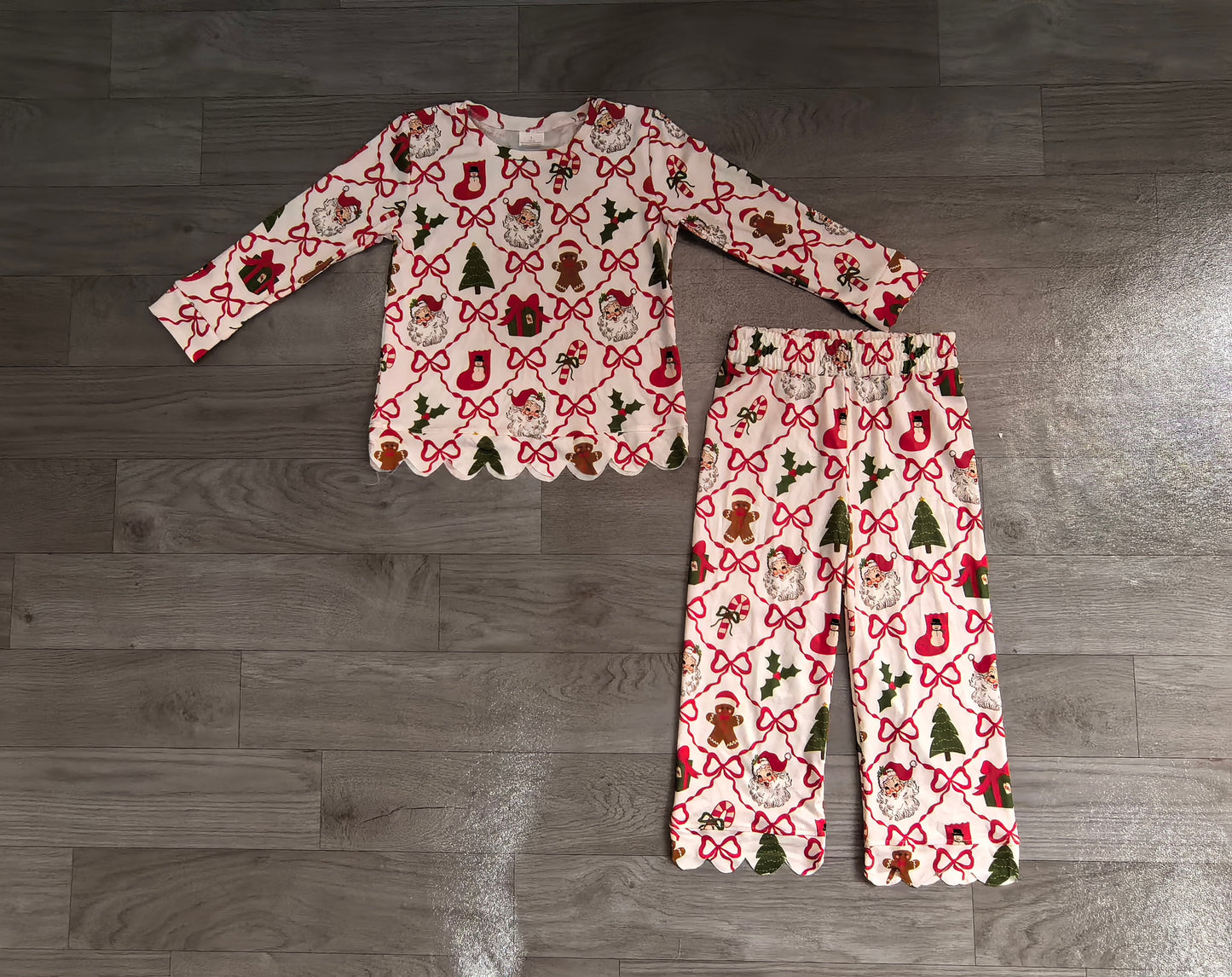 preorder Samples GLP3447 Christmas Santa Tree Bows Long Sleeve Pants Girls Set