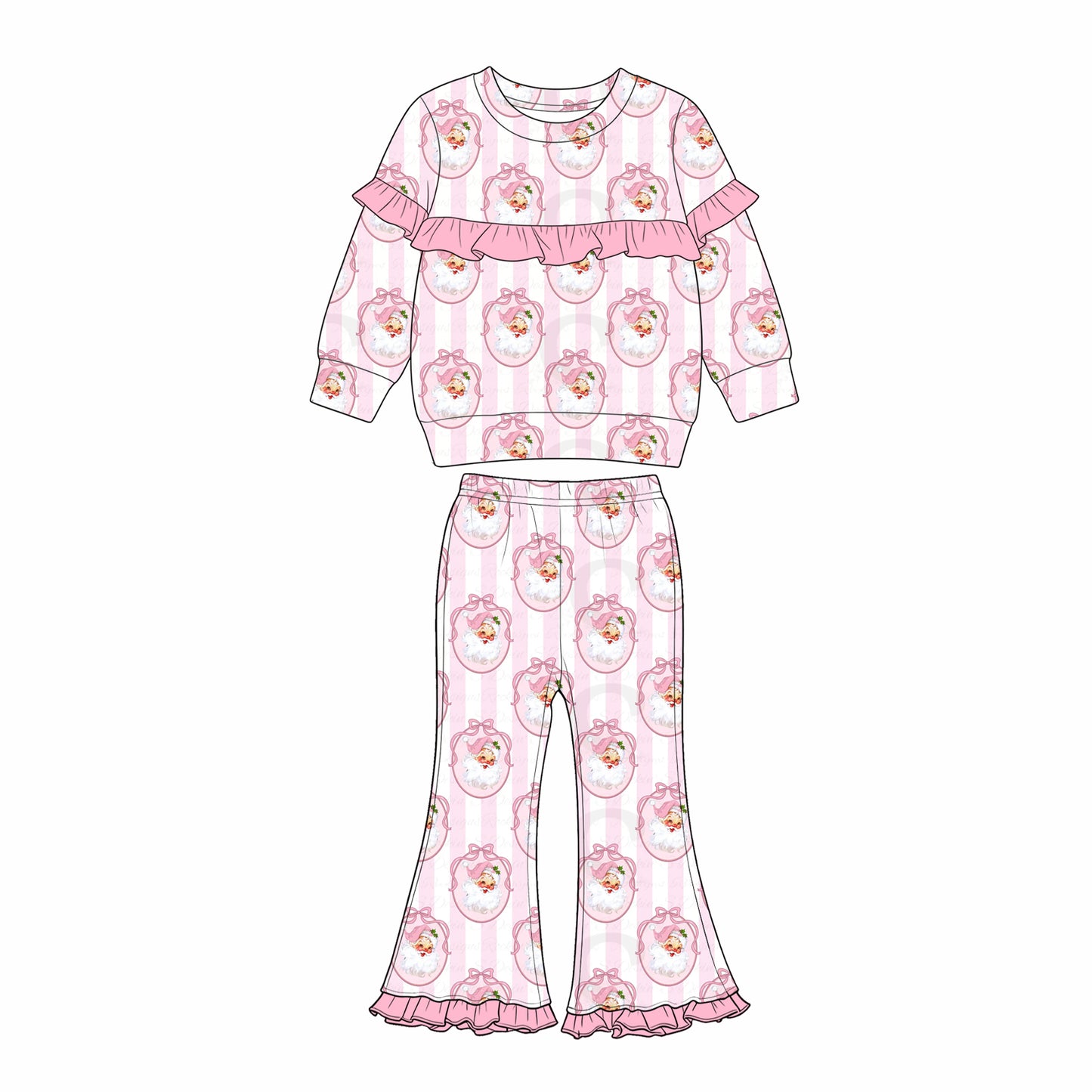 preorder GLP3450 Christmas Santa Bows Pink Long Sleeve Pants Girls Set