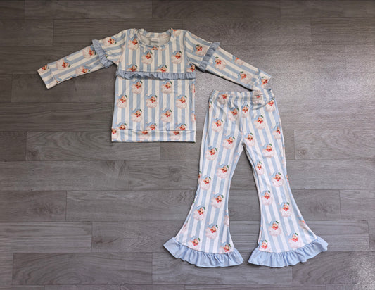 preorder Samples GLP3451 Christmas Santa Blue Long Sleeve Pants Girls Set