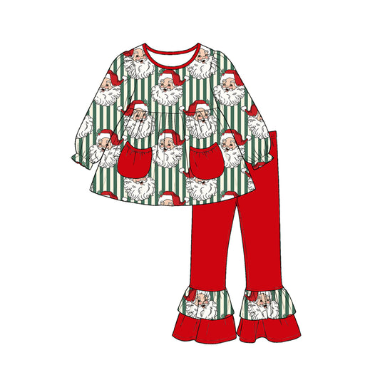 preorder GLP3454 Christmas Santa Long Sleeve Red Pants Girls Set