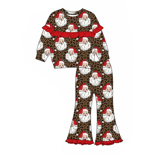 preorder GLP3475 Christmas Santa Leopard Long Sleeve Pants Girls Set