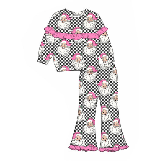 preorder GLP3476 Christmas Santa Checkered Long Sleeve Pants Girls Set