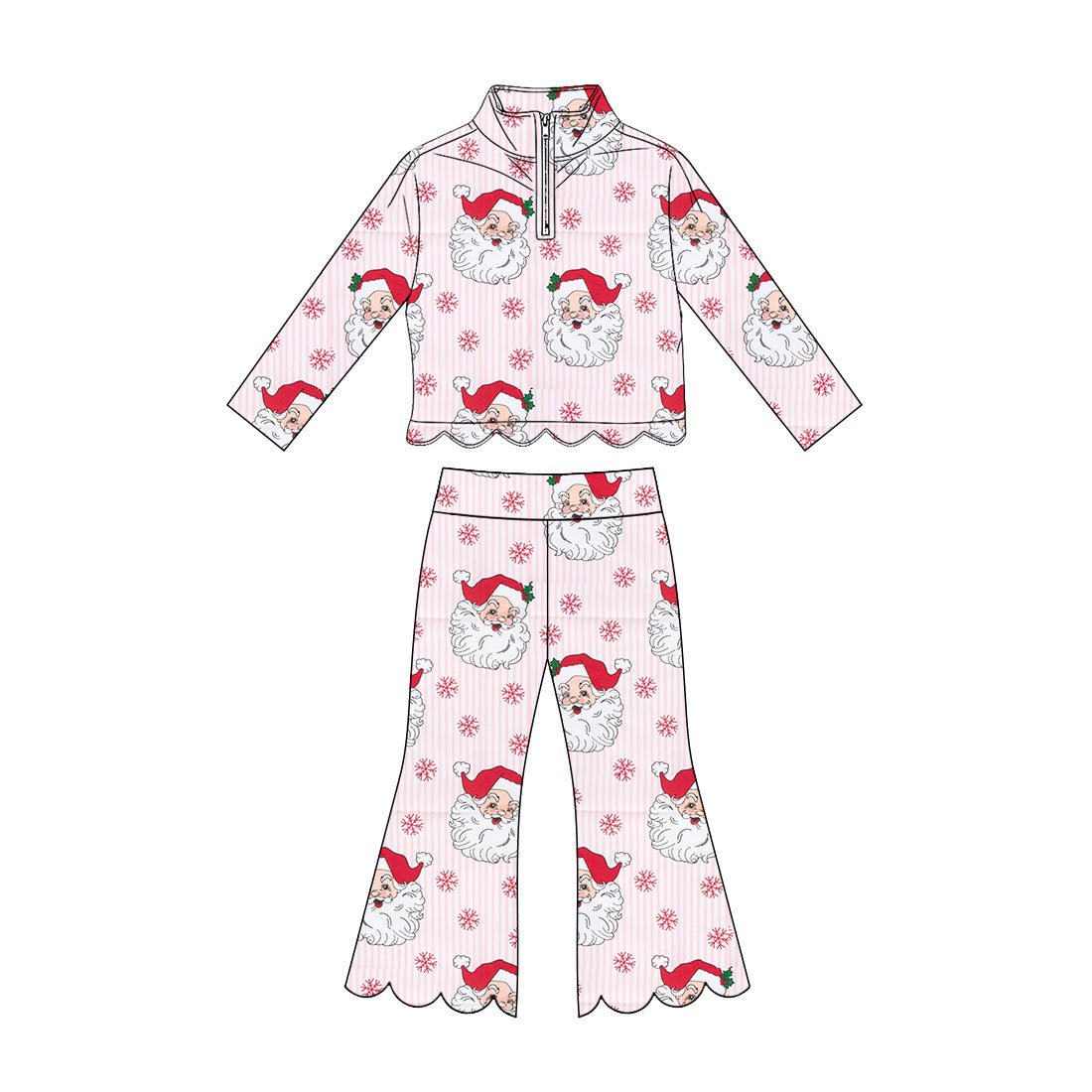preorder GLP3481 Scallop Christmas Santa Pink Zipper Long Sleeve Pants Girls Set