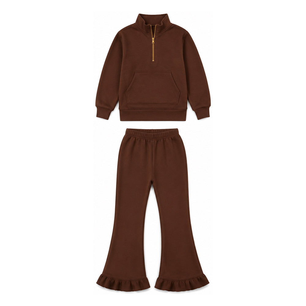 preorder GLP3491 Maroon Sweatshirt Pocket Zipper Long Sleeve Pants Girls Set