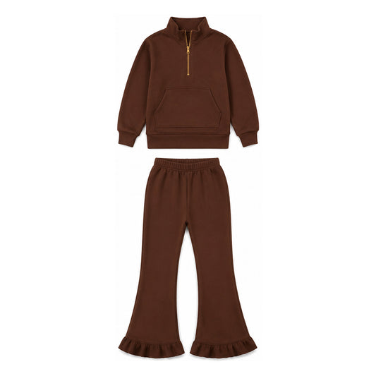preorder GLP3491 Maroon Sweatshirt Pocket Zipper Long Sleeve Pants Girls Set