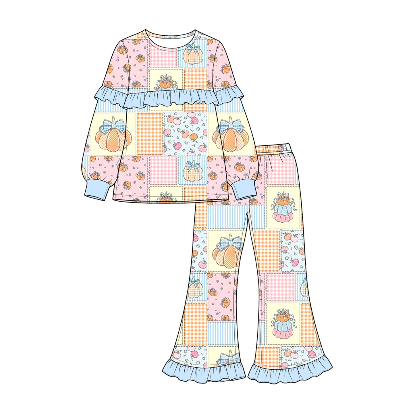 preorder GLP3503 Pumpkin Flowers Pink Long Sleeve Pants Girls Set