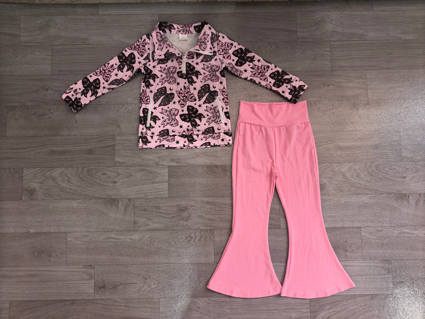 preorder Samples GLP3507 Halloween Bows Zipper Long Sleeve Pink Pants Girls Set