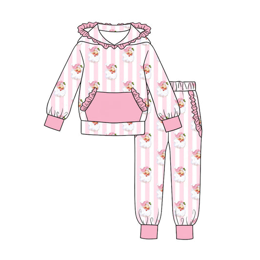 preorder GLP3514 Christmas Santa Pink Pocket Hoodie Long Sleeve Pants Girls Set