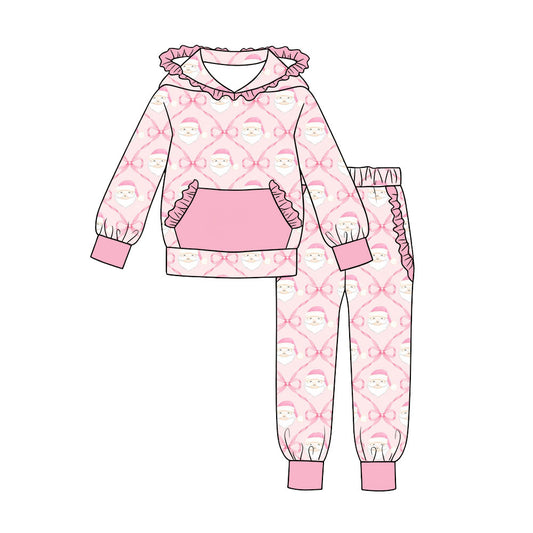 preorder GLP3515 Christmas Santa Pink Pocket Hoodie Long Sleeve Pants Girls Set