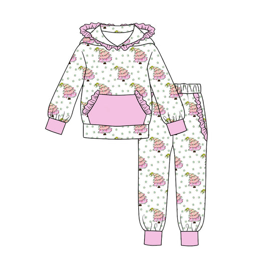 preorder GLP3516 Christmas Tree Pink Pocket Hoodie Long Sleeve Pants Girls Set