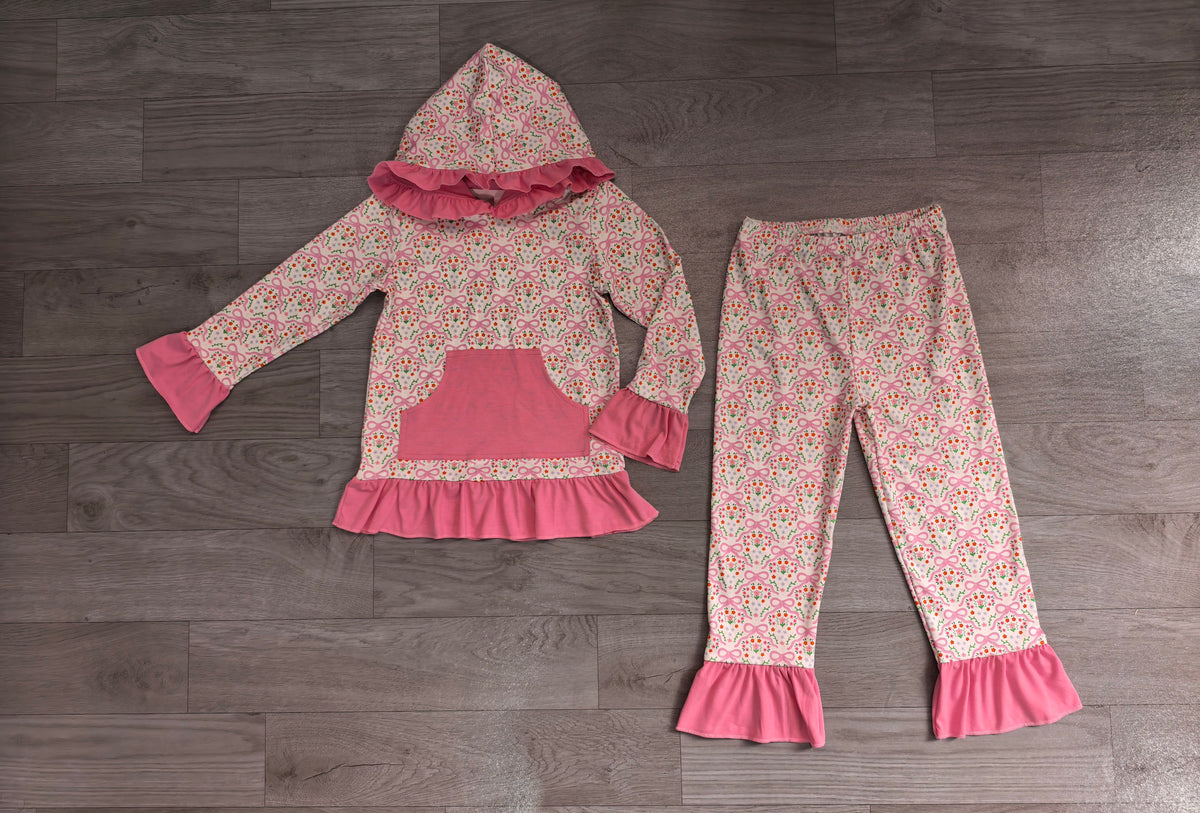 preorder Sampels GLP3520 Flowers Bows Pocket Hoodie Long Sleeve Pants Girls Set