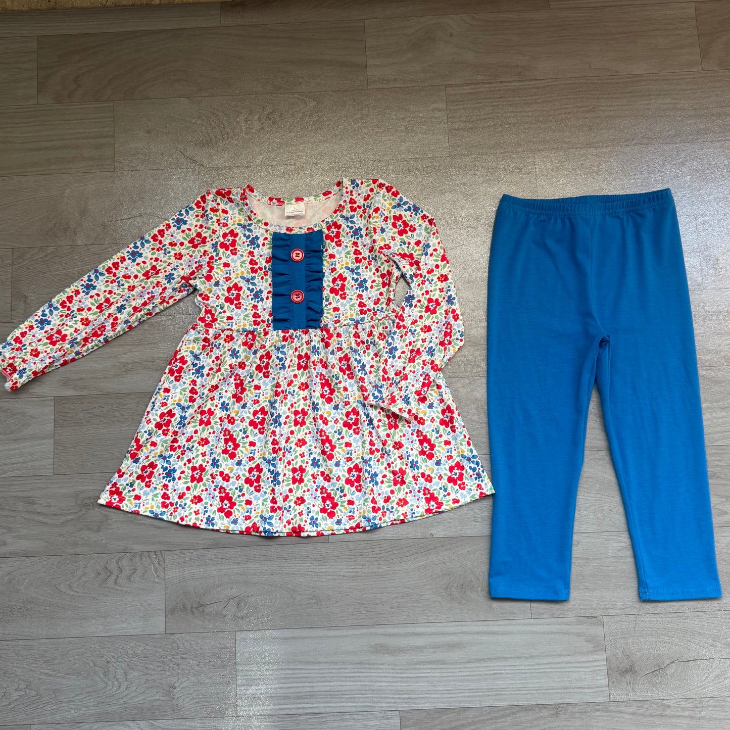 preorder Samples GLP3522 Flowers Long Sleeve Navy Blue Pants Girls Set
