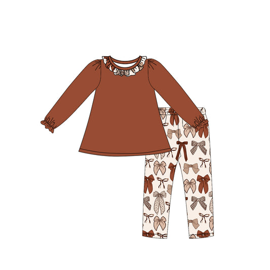 preorder GLP3530 Brown Long Sleeve Bows Pants Girls Set